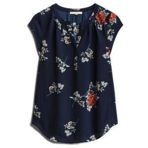 Fun 2 Fun Walden Split Neck Blouse in Navy Blue